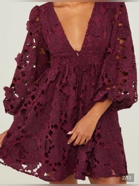 Altar'd State Burgundy Crochet Floral Mini Dress